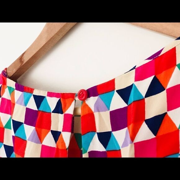 Kate Spade 100% Silk Abbey Sheath Geometric Dress Smocked Waist Size 2 - Picture 6 of 7